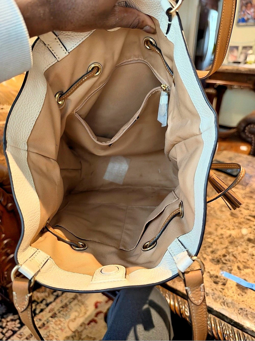 Coach Tote 27 With Horse And Carriage Tote in White & Brown - Picture 6 of 8